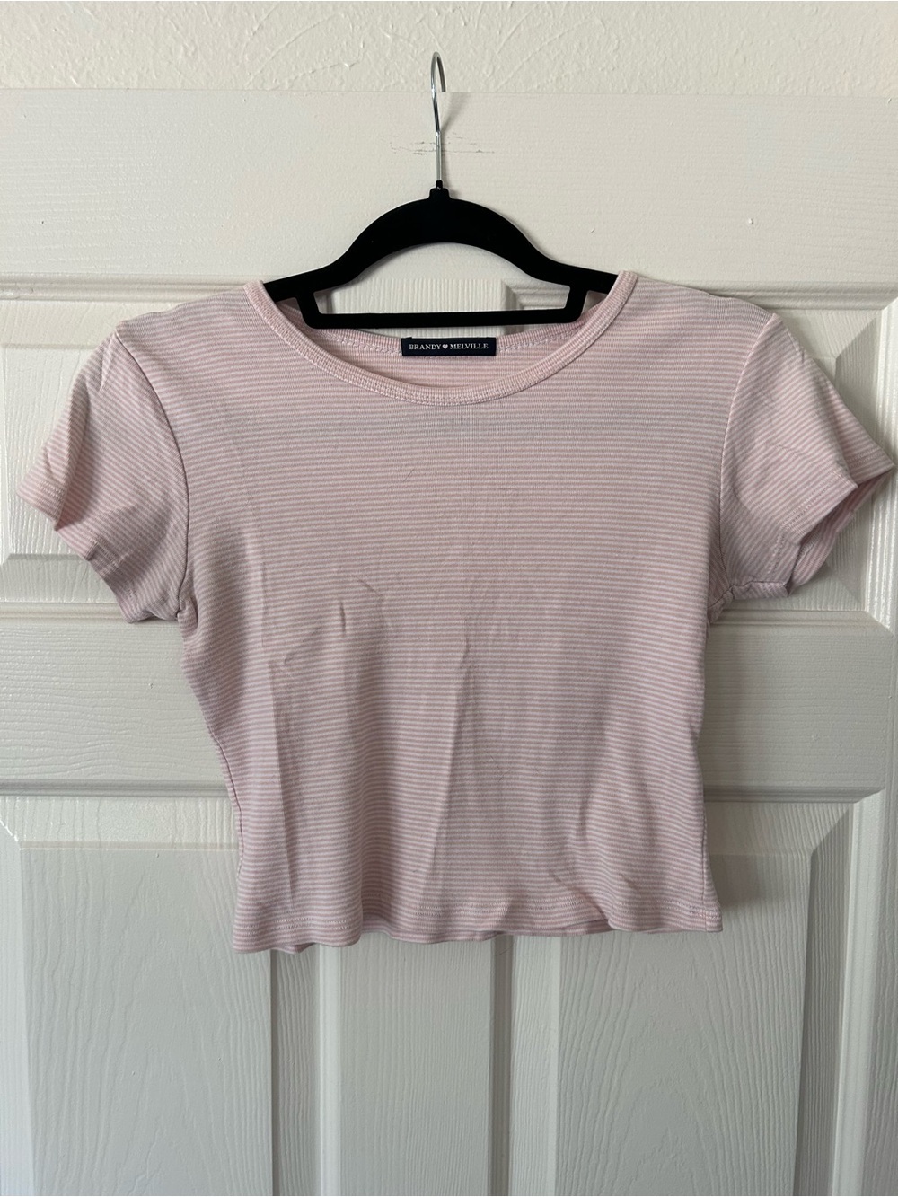 Brandy Melville Light Pink Thin-Striped Ribbed Crop Top